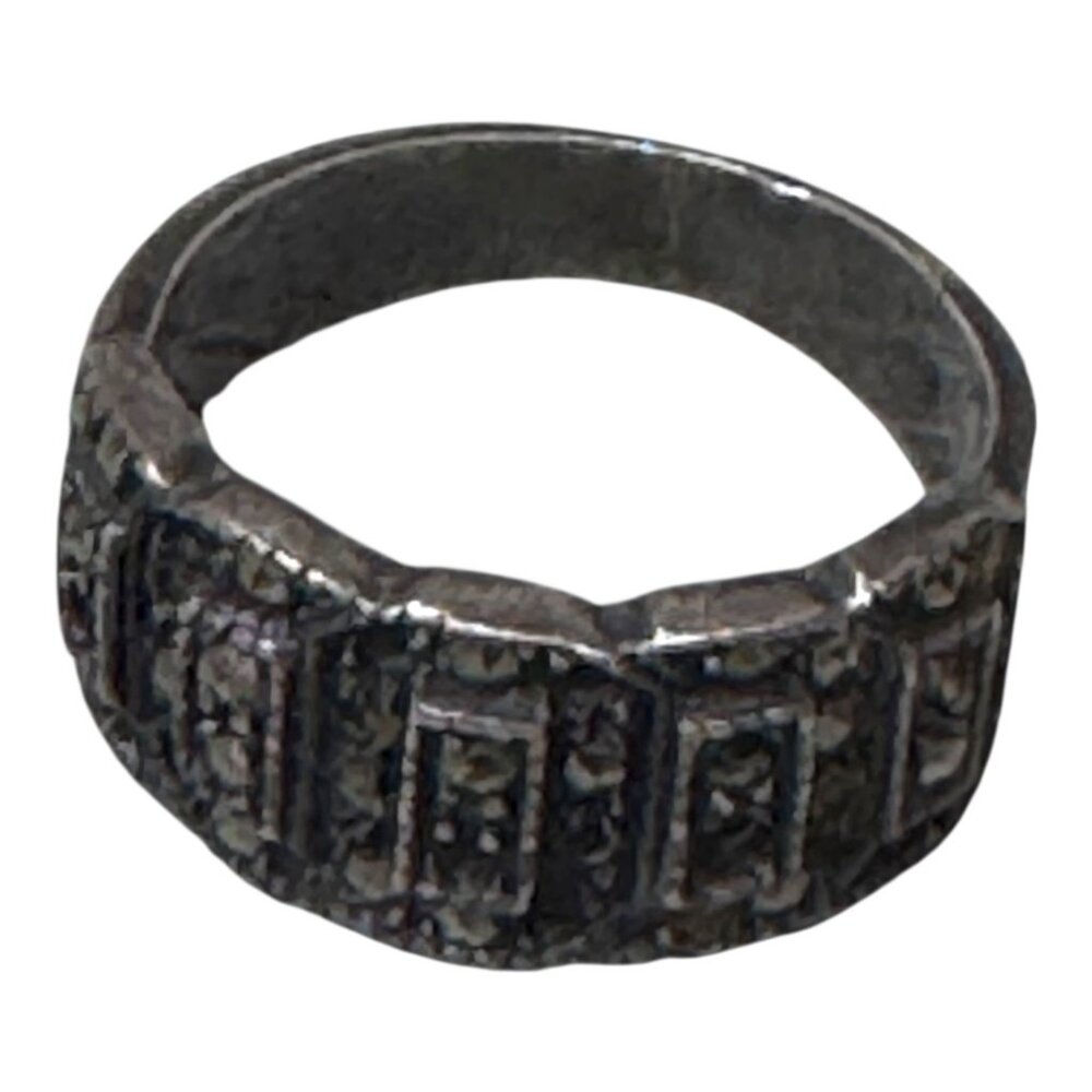 Vintage Womens Silver Ring With Geometric Design Size 5.75 Marcasite Art Deco